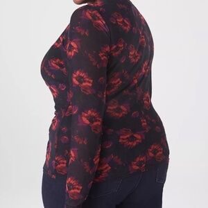 Lane Bryant Top Women 26 Black Floral Mesh Boho Western Retro Whimsical Fairy